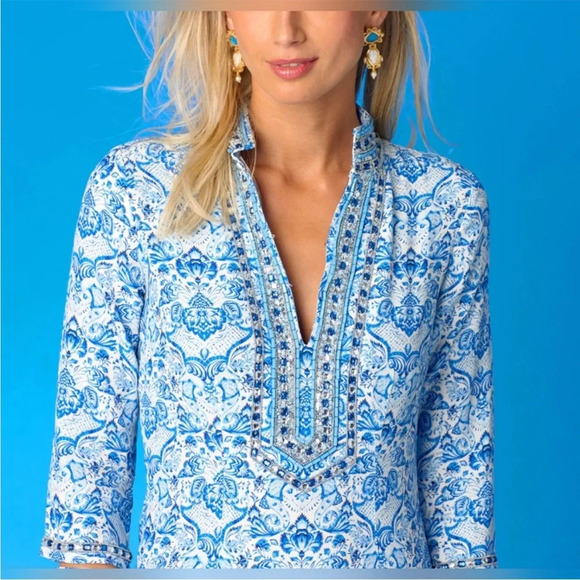 Nicoblu Shalimar Long Tunic Dress with Sapphire Jewel Embellishment - Picture 3 of 11